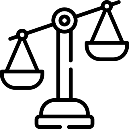 Scales of justice icon representing bilingual English and Spanish legal services